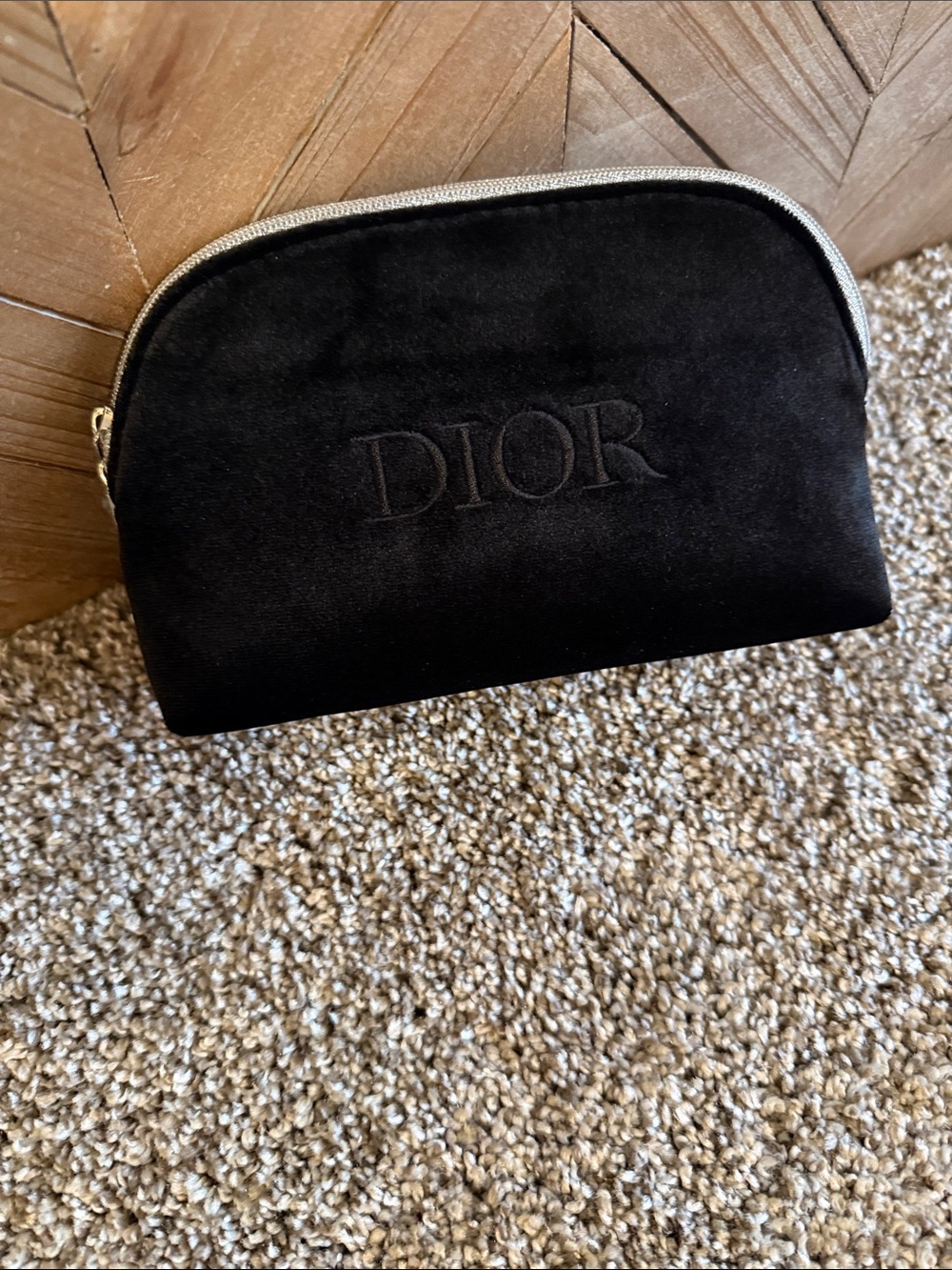 Dior Black Velvet Cosmetic Case with Silver Zip Trim